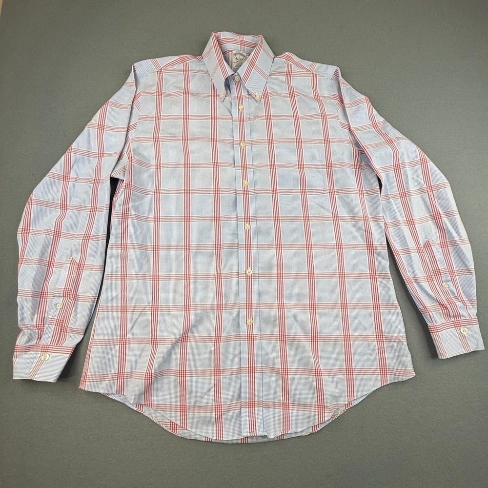 Brooks Brothers Regent Shirt Mens‎ L Blue Red Check Non-Iron Supima Cotton LS
